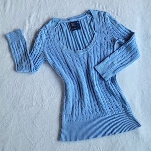 American Eagle Three-Quarter Sleeve Argyle Sweater, Baby Blue/Light Blue